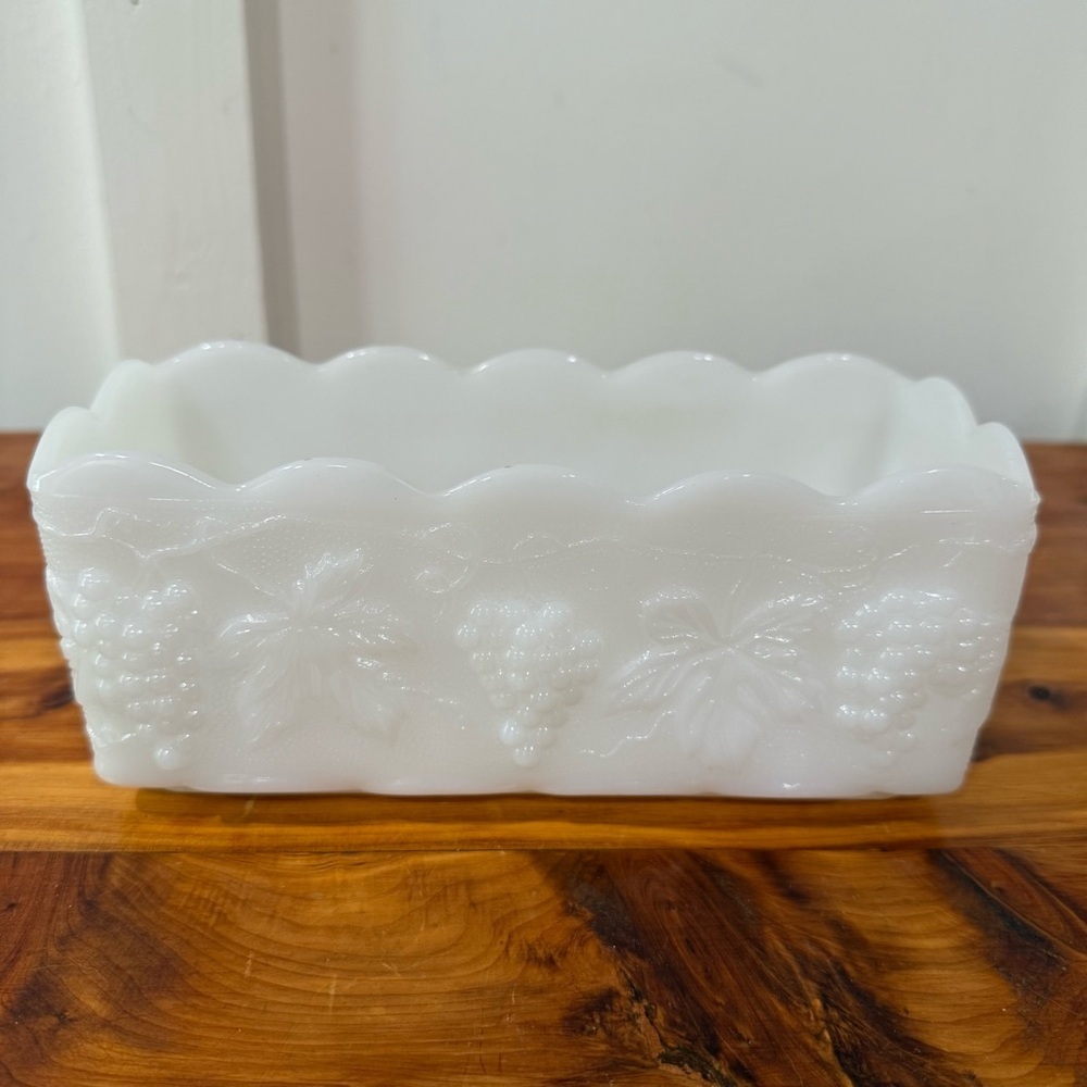 Vintage Fire King Milk Glass Planter Anchor Hocking White Opaque Grape Pattern